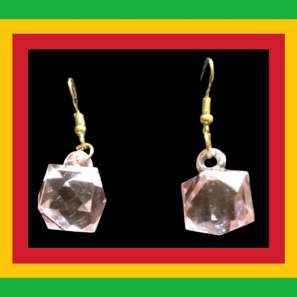Gold and Pink Dangle Earrings with Geometric Design